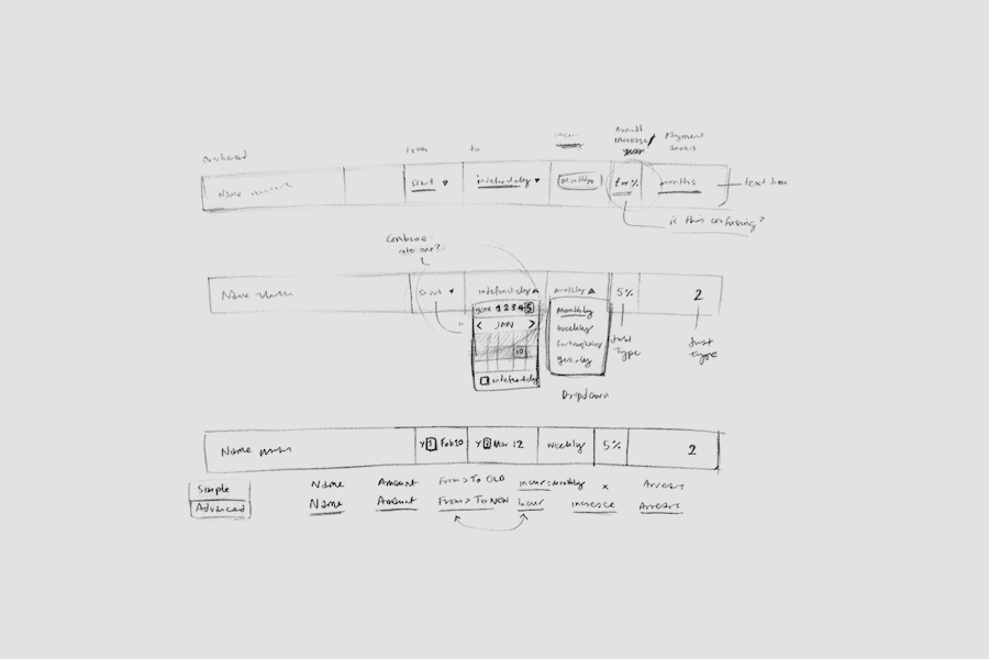 Detailed interface sketches