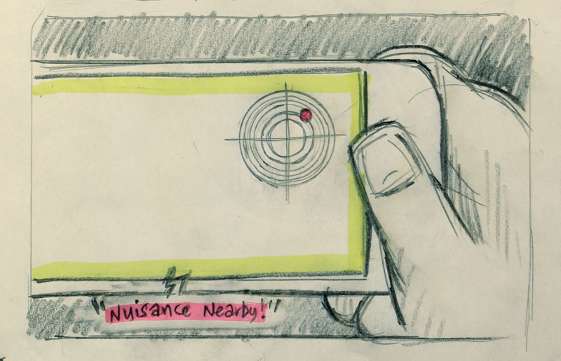 Sketch of a person holding a phone with a radar icon on it