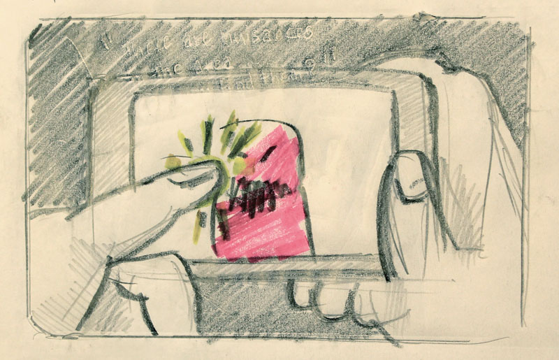 Sketch of a person holding a phone and tapping the screen